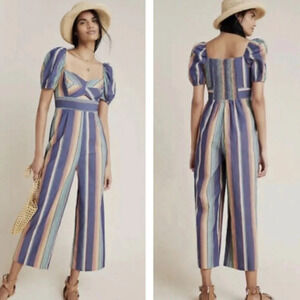 Anthropologie Lauren Puff-Sleeved Jumpsuit by Ali & Jay $168 XS Blue